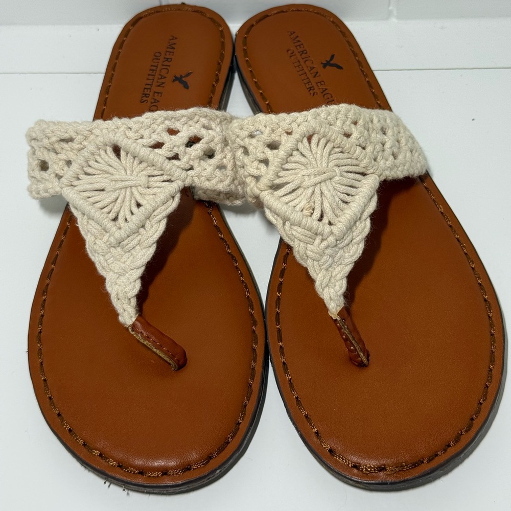 American Eagle Crochet Boho Macrame Flip Flop Sandals size 5